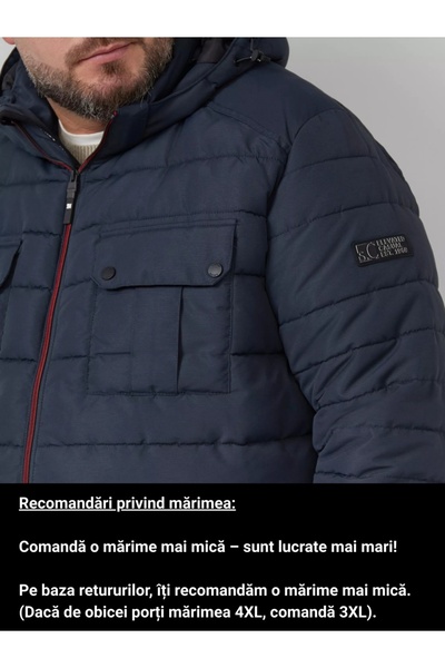 s.Oliver Big Sizes Men's big size quilted jacket with detachable hood and multiple pockets, Navy