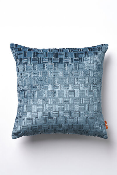 THE KUN غطاء وسادة منسوج من القطيفة بنمط محبوك - أزرق