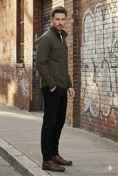 DYNAMO Comfortable Fit Mock Neck Stylish Slim Linen Coat with Front Zipper, Lined Interior, and Flap Pockets