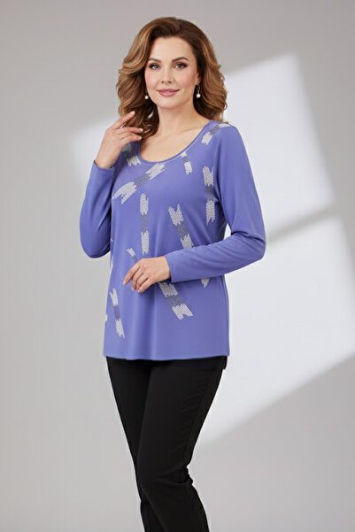 YXL COLLECTION Tricou pentru mamă cu mânecă lungă pentru femei, mărime mare material elastic guler rotund cu imprimeu bumbac moale Bluză