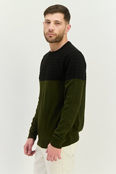 Trendyol Collection Men Crew Neck Long Sleeves Two Tone Sweater, Black