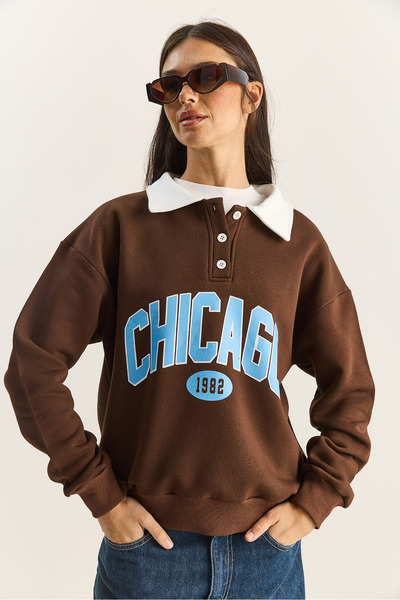 Bianco Lucci Дамска блуза с поло яка и трилентов принт Chicago 60601050