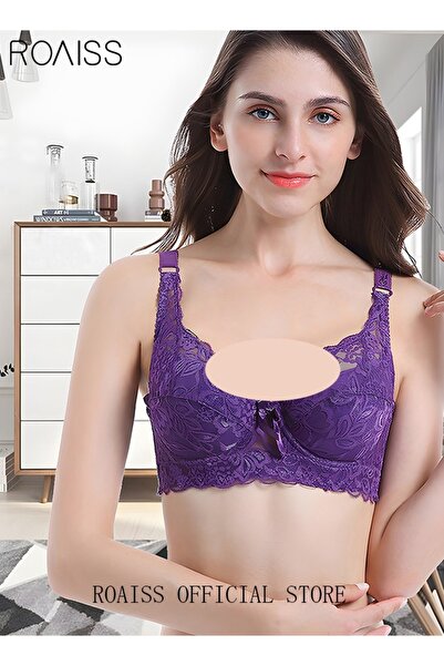 ROAISS Large Size Women's Charm Lace Bras Push Up Daily Underwire Ultra Thin ...