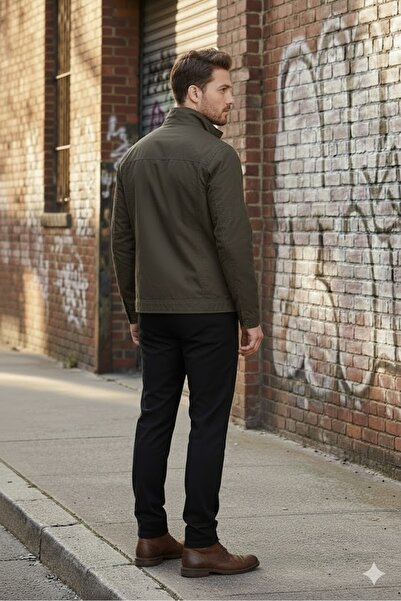 DYNAMO Comfortable Fit Mock Neck Stylish Slim Linen Coat with Front Zipper, Lined Interior, and Flap Pockets