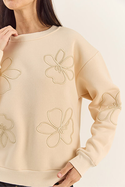 Bianco Lucci Γυναικείο φούτερ Floral Eva Embroidery Three Thread Ş επένδυση fleece 60601046