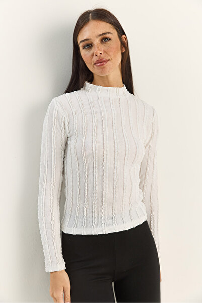 Bianco Lucci Γυναικεία μπλούζα με μισό λαιμό γκοφρέ 60601054