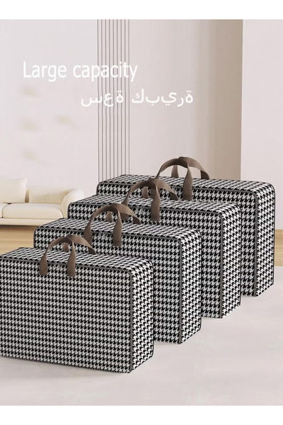 Generic Quilt Storage Bag, Extra-Large Storage Bag, Houndstooth Print Foldable Organizer Bag 85*30*60cm