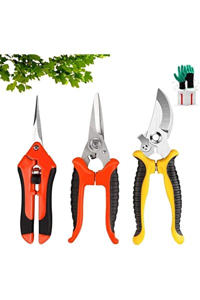 LinJie مجموعة مقصات تقليم الحدائق المكونة من 3 قطع مع قفازات البستنة