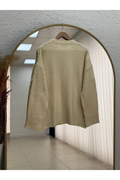BENAHOLL Ferera Sleeve Tip and Below Corded Fabric Knitted Sweater-Zi̇6213 Beige