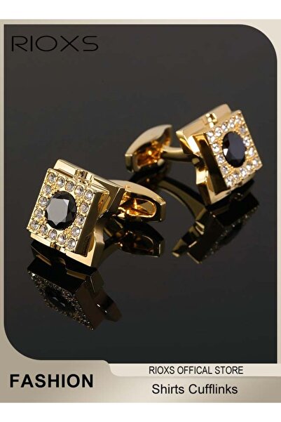 RIOXS أزرار أكمام رجالية، أزرار أكمام مربعة فاخرة من الكريستال الأبيض والأسود، أزرار أكمام فرنسية للرجال