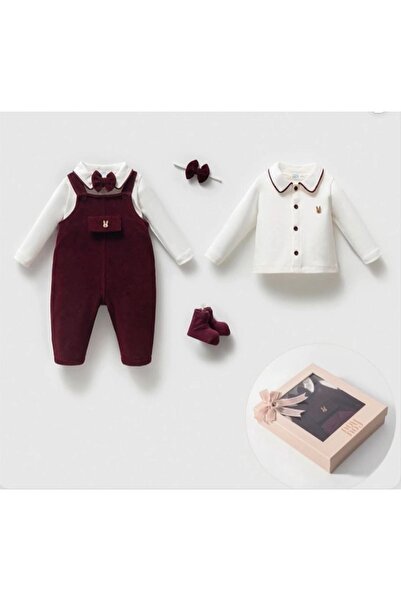 Noy Noy طقم ملابس للأطفال الذكور باللون الأحمر الداكن المخملي - مجموعة هدايا ...