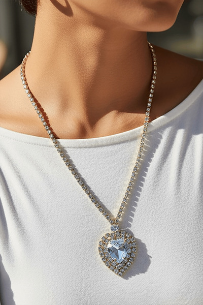 TAKIŞTIR Altın Renk Kalp Figürlü Taş Detaylı Tasarım Abiye Kolye