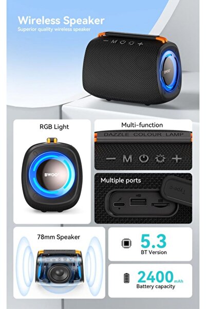 Bwoo Wireless RGB Lighting Portable Speaker. Model: BO-BS90