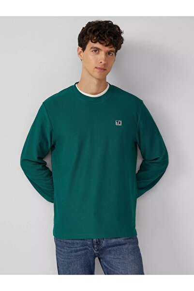 s.Oliver Men's striped blouse, scoop neck, Regular fit, Green, 3XL