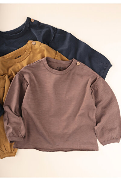 Cigit Brushed Rustic Long Sleeve T-Shirt 1-7 Years Old Mink