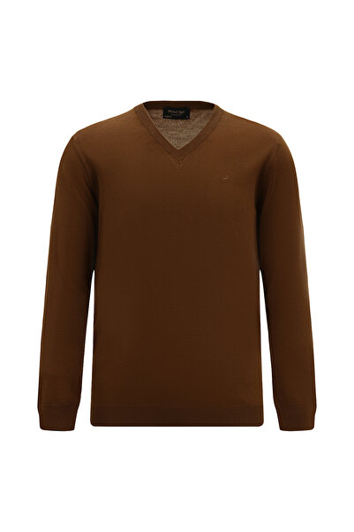 Abdullah Kiğılı V-Neck Regular Fit Embroidered Wool Knitwear Sweater