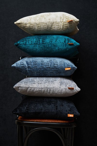 THE KUN Woven Velvet Geometric Pattern Throw Pillow Cover-Black
