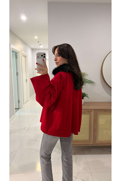 BİRCANÇİL Tita Red Fur Collar Jacket