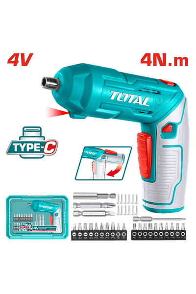 TOTAL 4V Cordless Screwdriver Set with Type-C Charging