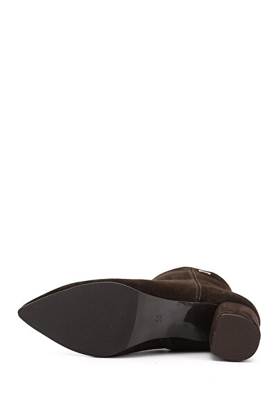 GÖNDERİ(R) Women's Brown Suede Zippered Pointed Toe Genuine Leather Boots