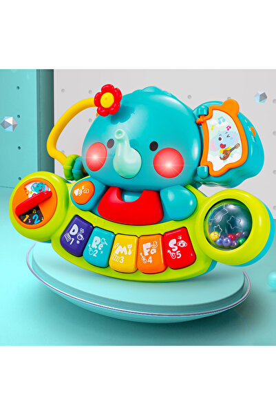 Ominii لعبة بيانو على شكل فيل للأطفال - موسيقى مضيئة للأطفال من عمر 6 إلى 18 شهرًا - لوحة مفاتيح تعليمية مبكرة للأطفال الرضع