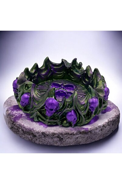 kubdekor Metallic Purple Green Stone Powder Dry Head Ashtray Object Home & Office Decoration Product