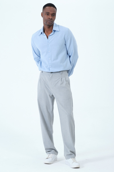 RELAXL Wide Leg Pleated Men's Gray Fabric Pants up to 10XL