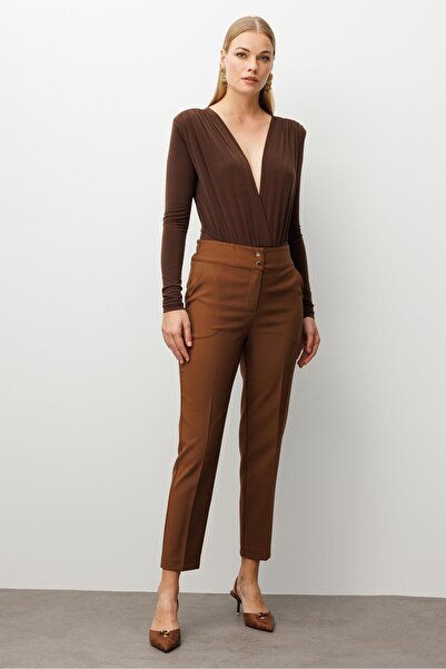 Moda İlgi Modailgi Arka Kemeri Lastikli Yüksek Bel Pantolon Taba