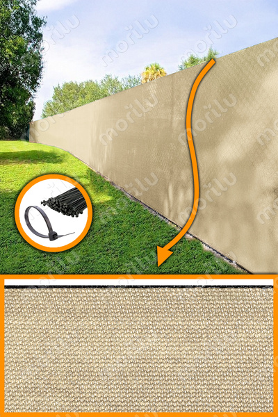 Morilu %95lik KREM Çit Perdesi - OVERLOKLU - Bahçe Çit Filesi - Yeşil Çit Göl...