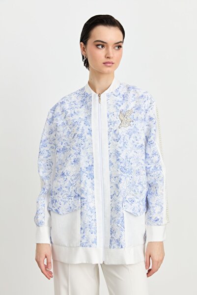 Nihan İnci ve Taş Detaylı Paraşüt Ceket İndigo