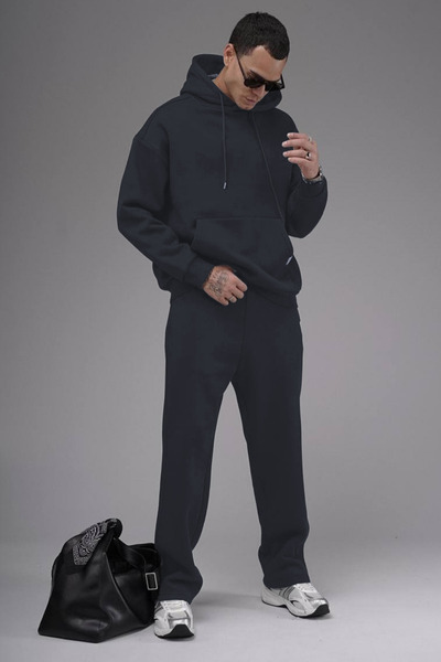 YAKAMEL طقم بدلة رياضية شتوية للرجال واسعة الساقين مع خصر مطاطي وقصة فضفاضة