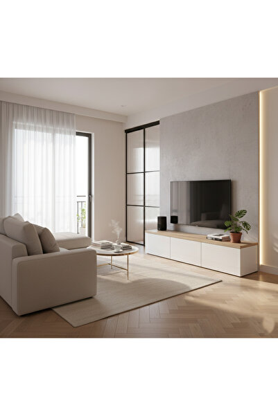 RAM GROUP BEYAZ TV ÜNİTESİ ÜST SAFİR MEŞE DETAYLI