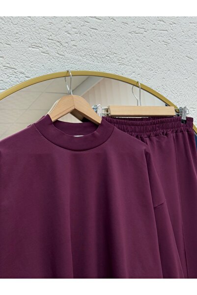 MİHRA STORE Dilşah Bol Sweat Two-Piece Pants Set-Nl222 Plum