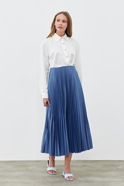 Blue Morpho Leather-Look Buy Elastic Unlined Long Pleated Skirt
