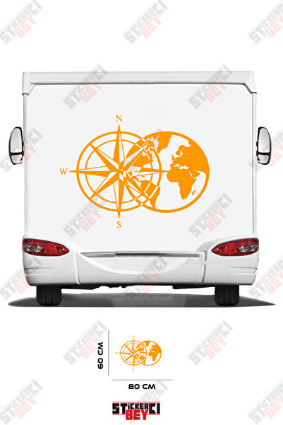 STİCKERCI BEY Compass and World Visualized Caravan Sticker Coating