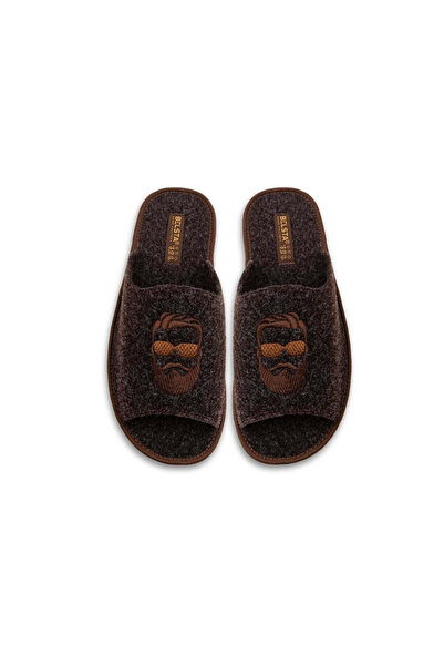 Belsta Black slippers with embroidery, brown color, size 44