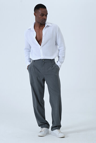 RELAXL Large Size Loose Long Leg Pleated Men's Trousers Dark Gray