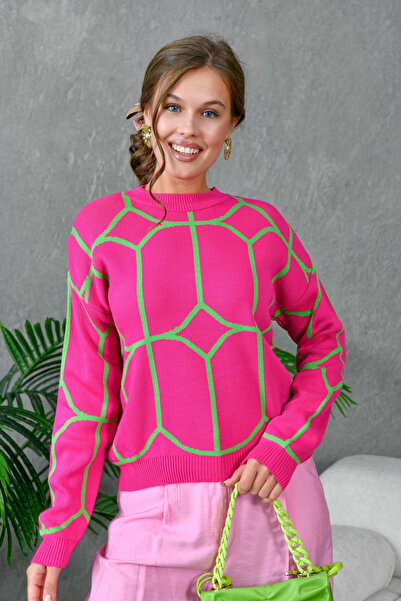 Park Karon Women's Crew Neck Patterned Knitwear Sweater