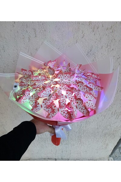 sevimliflower kalpli kelebek buketi led ışıklı sevgiliye dostuna eşine hediye...