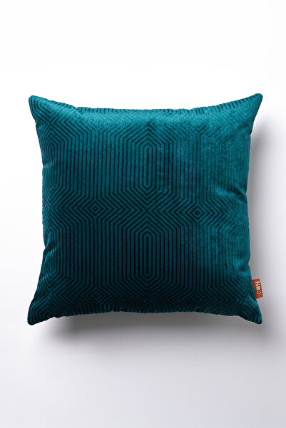 THE KUN غطاء وسادة منقوش هندسيًا من المخمل المنسوج - بترولي