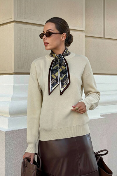 NEWCO Pulover tricotat obișnuit cu guler biker și eșarfă