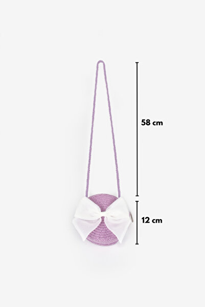 Le Mabelle Geantă de paie pentru fetiță cu fundă albă liliac