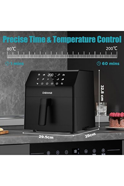 DEIME Hot air fryer 6.5 liters, 12 programs, 360° double heating with large capacity