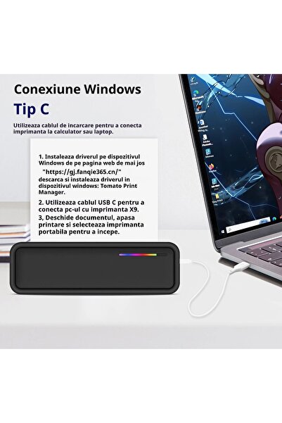 VALA X9 Portable A4 Thermal Printer, Bluetooth & USB, 2500mAh, Black