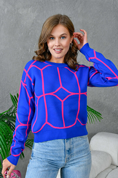 Park Karon Women's Crew Neck Patterned Knitwear Sweater