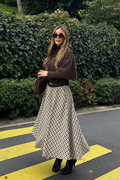 Laluvia Cream Plaid Skirt