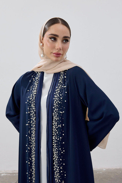 ViadelAtelier ÖZEL İNCİ TAŞ İŞLEMELİ GARNİ DETAY ABAYA