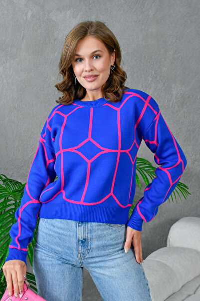 Park Karon Women's Crew Neck Patterned Knitwear Sweater