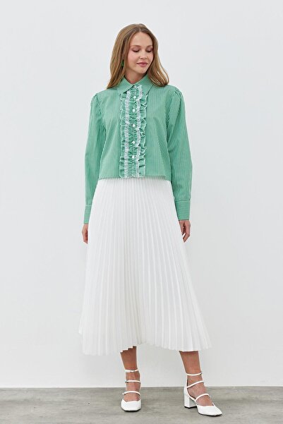 Blue Morpho Leather-Look Buy Elastic Unlined Long Pleated Skirt