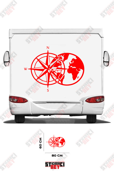 STİCKERCI BEY ملصق تزيين للعربات المتنقلة بتصميم البوصلة والعالم